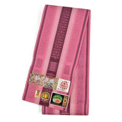 帯5　読谷山花織　ミンサー半幅帯　濃紺×青黄　未使用　長尺　４０２cm×１５cm 読谷山ミンサー 半幅帯 紫 ｜読谷山花織事業協同組合